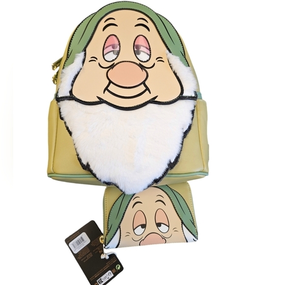 Disney Loungefly Seven Dwarfs Sleepy Backpack and Wallet Set NEW